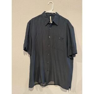 Axis Men's Size Large Short Sleeve Collared Button-Up Shirt Dark Blue